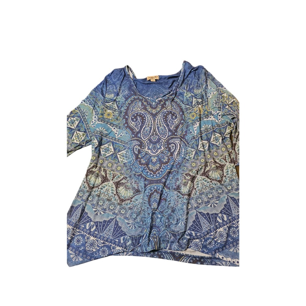 One world‎ live to let live blue and green patterned 3/4 sleeve size 1x